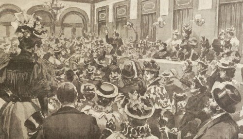  © Sitzung des congrès féministe in Paris 1896. L’Univers illustré, 18 April 1896, Titelbild. Quelle: Bibliothèque nationale de France