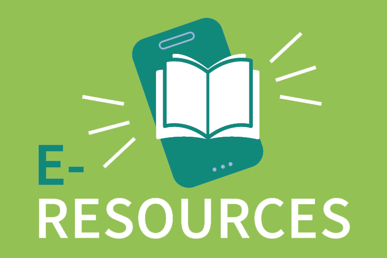 a smart phone and the text 'E-resources'