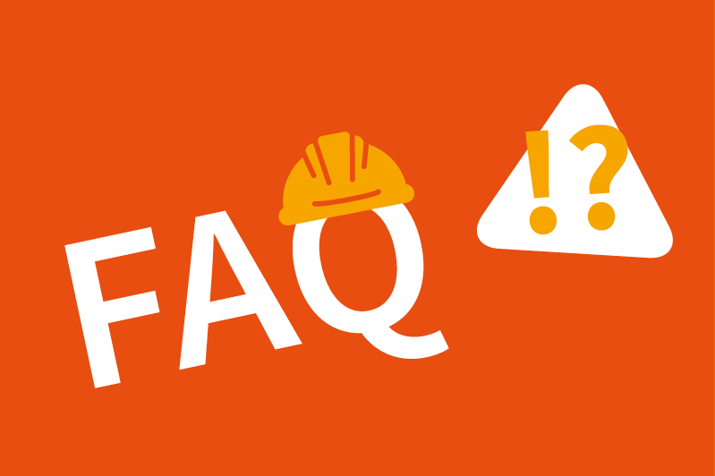 the text 'FAQ' and a safety helmet