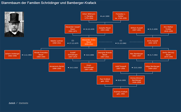 Stammbaum der Familien Schrödinger und Bamberger-Krafack